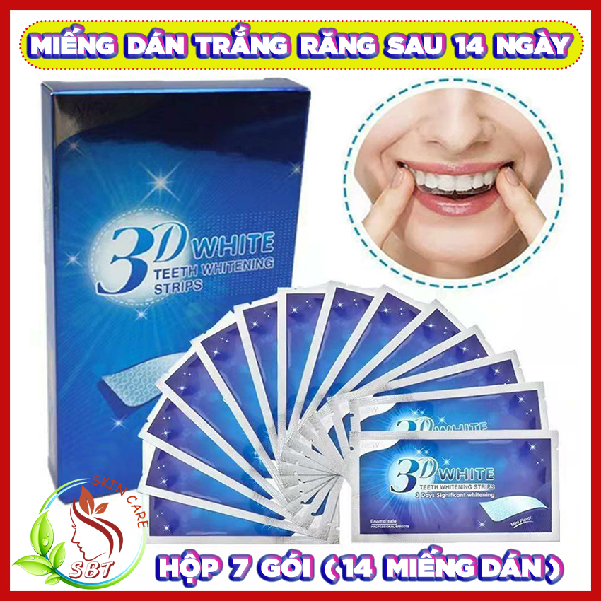 Hộp 7 Gói Gồm 14 Miếng Dán Trắng Răng 3D White Teeth Whitening Strips – Trắng Răng Sau 2 Tuần, Giải Quyết Vấn Đề Răng Ố Vàng Hiệu Quả