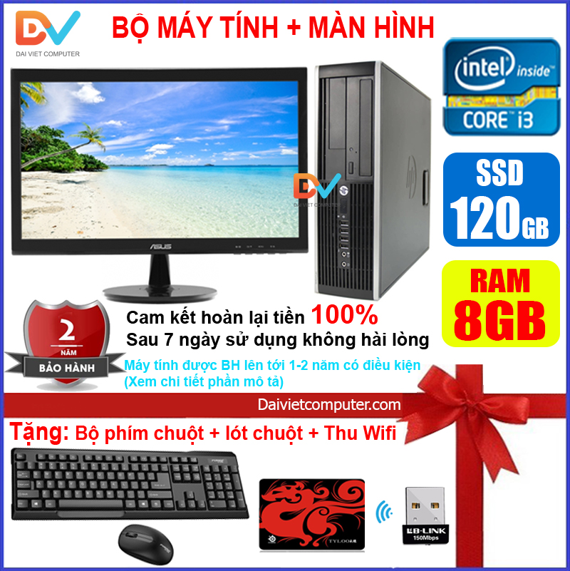 Bộ máy tính đồng bộ HP + Màn hình 18.5 inch Pentium G620 / i3 2100 / Ram 4GB - 8GB/ SSD 120GB - 240GB [QUÀ TẶNG: Bộ phím chuột + USB thu wifi +  bàn di chuột] HPI32 - LDV
