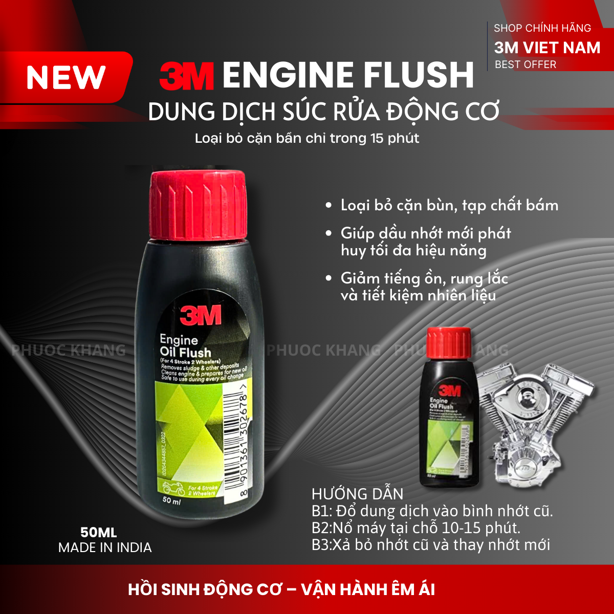 Dung dịch súc rửa dầu động cơ xe máy chuyên dụng 3M Engine Oil Flush 50ml