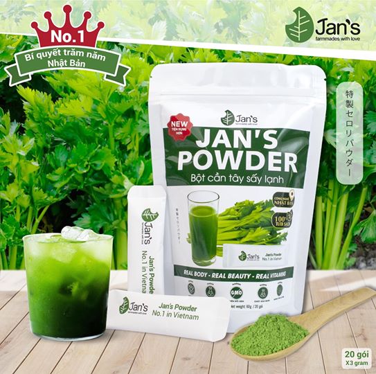 [HCM]Bột Cần Tây Sấy Lạnh | Vegan Store | Hỗ Trợ Giảm Cân | Bịch 3gr X 20 Gói | Jans Powder