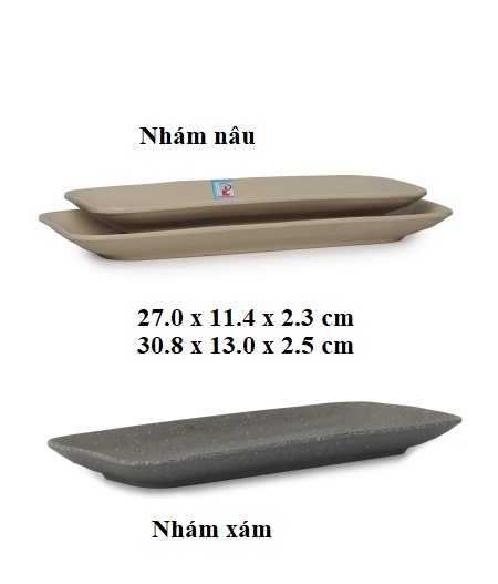 Dĩa chữ nhật dài nhựa Melamine nhám Nâu/nhám xám