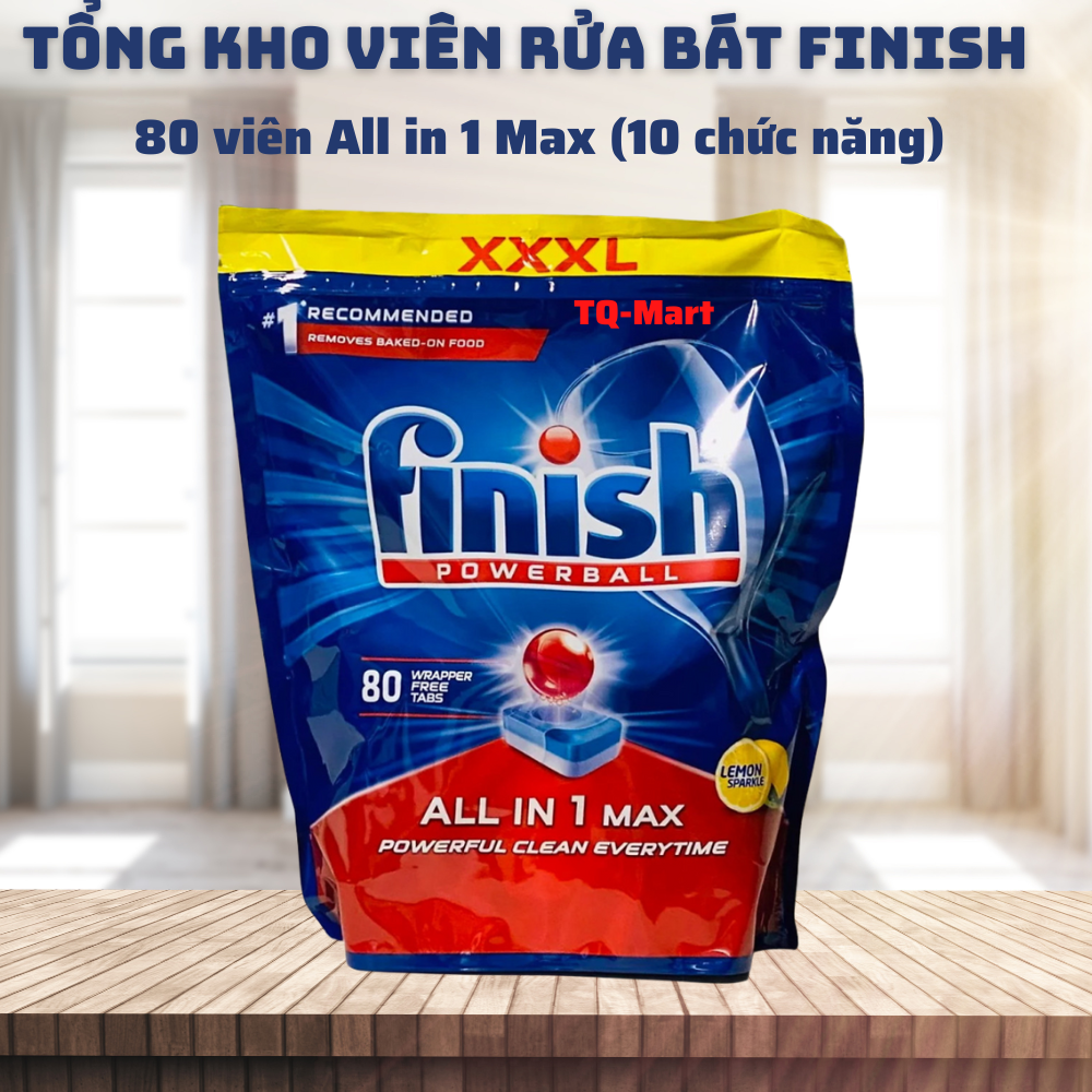 Viên rửa bát Finish All in 1 Max 80 viên 10 chức năng rửa cực sạch nhập khẩu Châu Âu
