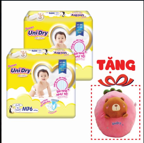 [Tặng 1 gối trái dâu] combo 2 gói Tã dán Unidry size M76- L68-XL62