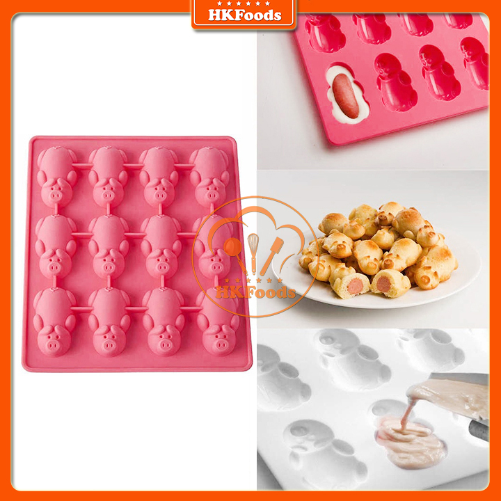 KHUÔN SILICON LÀM THẠCH RAU CÂU SOCOLA 12 HEO QUAY