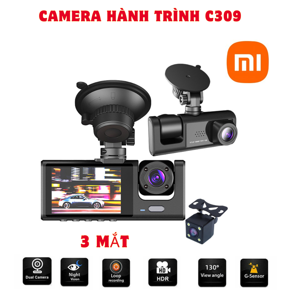 Xiaomi Giá Tốt Hôm Nay [ SALE 50% ] Camera Hành Trình Oto C309 ( 3 Mắt Cam ) 1080p - Ghi Âm Full Hd 1080 - Camera Có Thiết Kế Nhỏ Gọn Dễ Sử Dụng Lắp Đặt Nhanh Chóng Cho Ô tô Xe Hơi Cao Cấp Màn Hình Ips 3 Inch, Tầm Nhìn Ban Đêm Rõ Nét