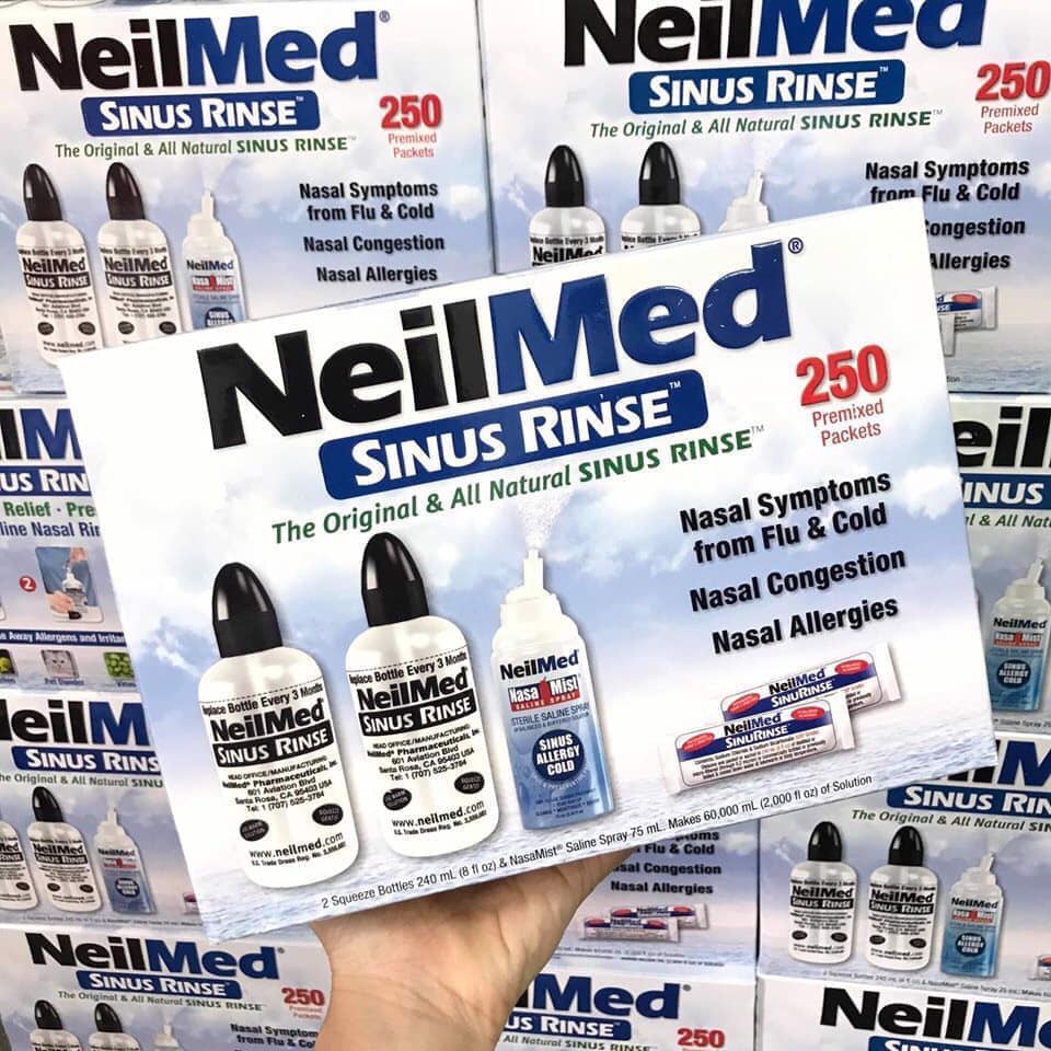 Bộ sản phẩm nước muối rửa mũi neilmed sinus rinse 250 gói