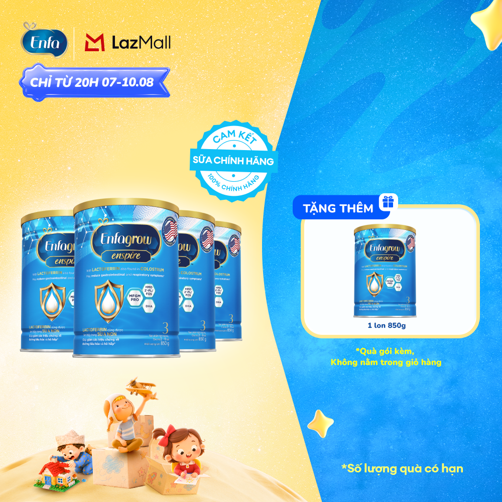 [TỪ 13/08][MUA LÀ CÓ QUÀ Tặng 1 lon 850g] Bộ 4 lon sữa bột Enfagrow Enspire 3 850g hỗ trợ đề kháng với Lactoferrin dành cho trẻ từ 2-6 tuổi