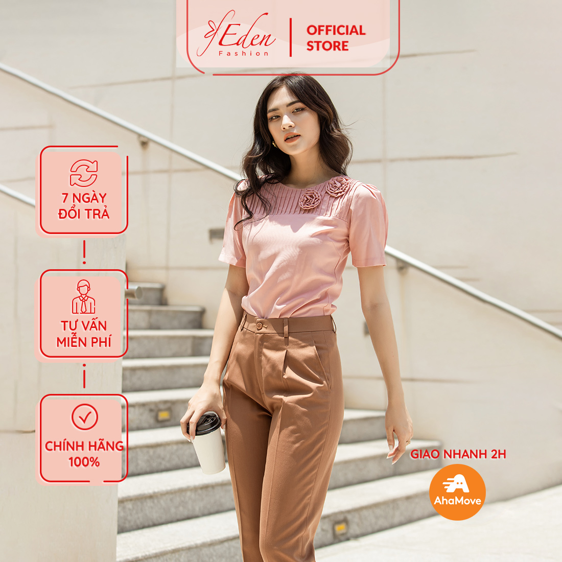 Áo sơ mi kiểu nữ công sở thời trang Eden dáng suông phối hoa - ASM151