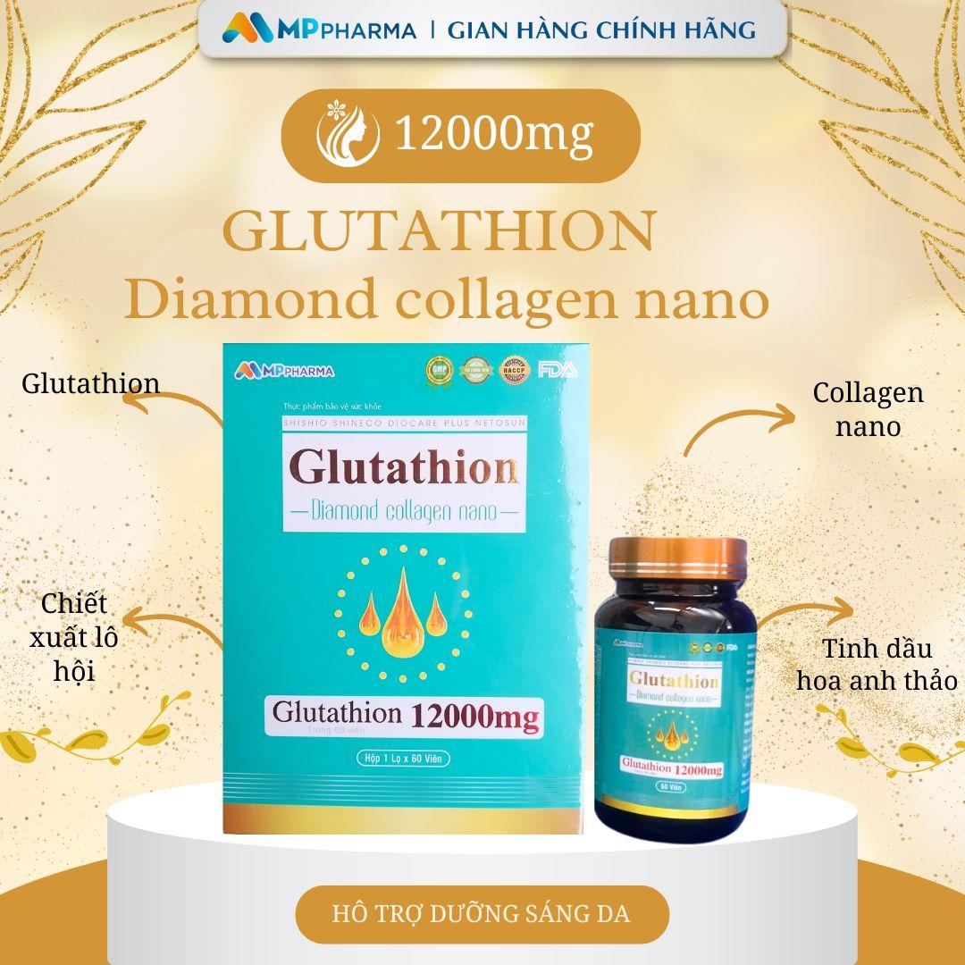 [G33] Viên uống sáng da Glutathione Collagen Nano 12000mg - Hỗ trợ làm trắng, mờ thâm nám, da đều màu và sáng khỏe - Hộp 60 viên