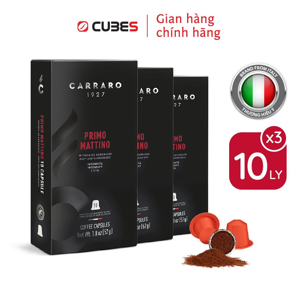 Combo Cà phê viên nén Carraro Primo Mattino- Nhập khẩu từ Ý-Tương thích với máy capsule Nespresso