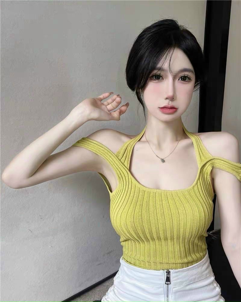 Áo dây sát tay choàng cổ yếm ôm body croptop gợi cảm vải thun gân co giãn MC