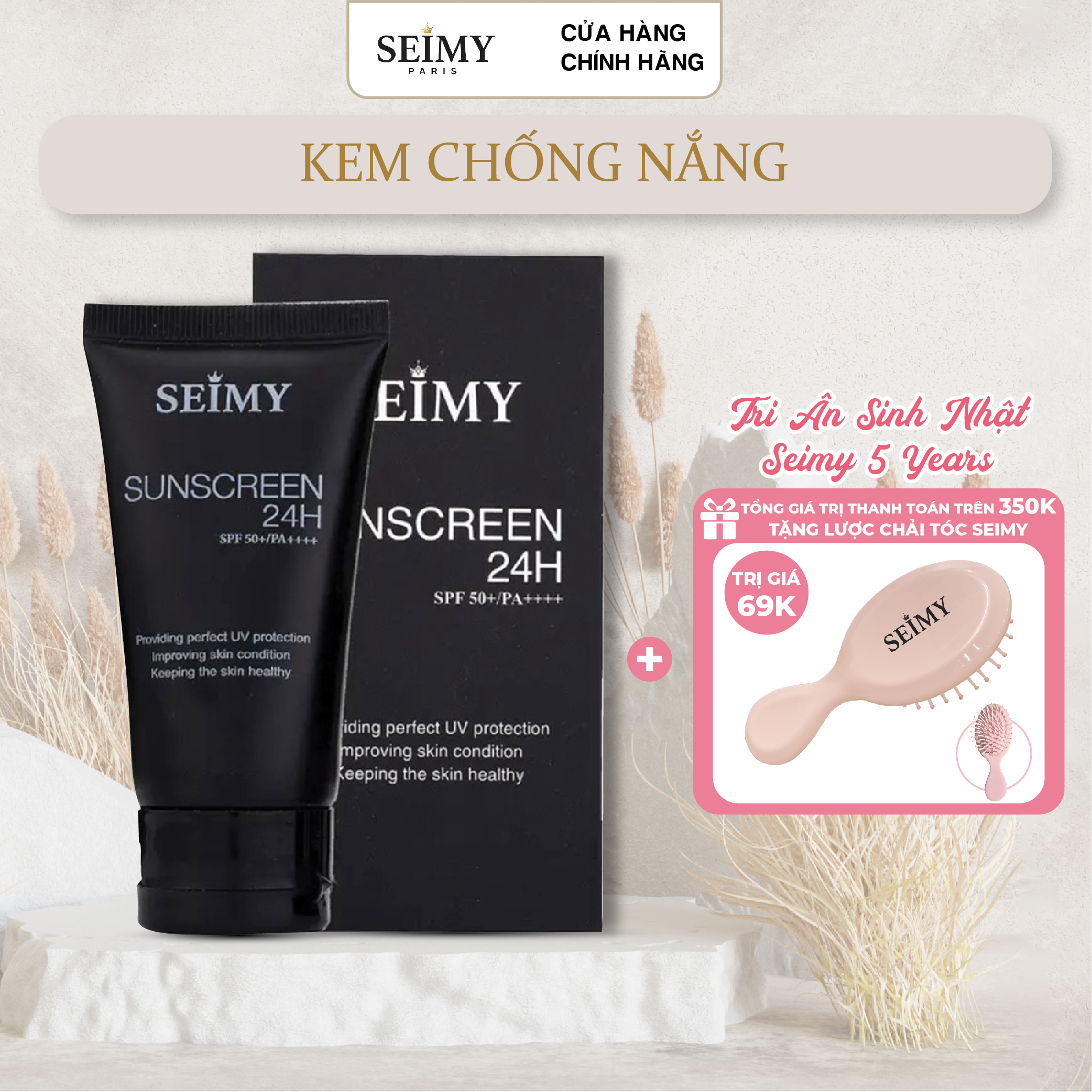 Kem chống nắng dưỡng da SEIMY - SUNSCREEN 24H - Kem dưỡng trắng, chống nắng, dưỡng da bảo vệ khỏi tia UV hiệu quả, cấp ẩm, giảm dầu, giảm mụn thâm.