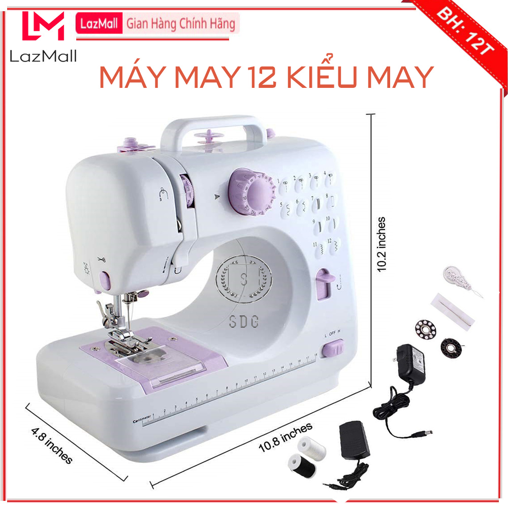 Máy May Mini Gia Đình 12 Kiểu Có Hỗ Trợ May Vắt Sổ Không Kén Vải Tặng Kèm Cuộn Chỉ,Con Suốt,Kim Máy May  -  Hàng Chính Hãng SDGOD