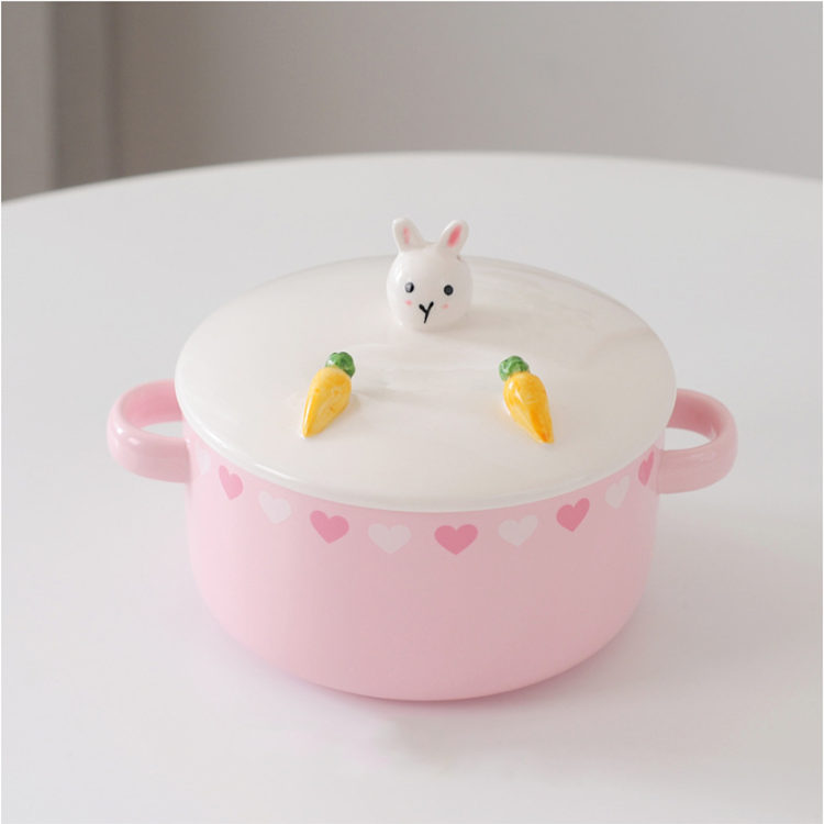 Bát Ăn Dặm Gốm Sứ 800ml có nắp đậy đa chức năng kiêm giá đỡ điện thoại BS09