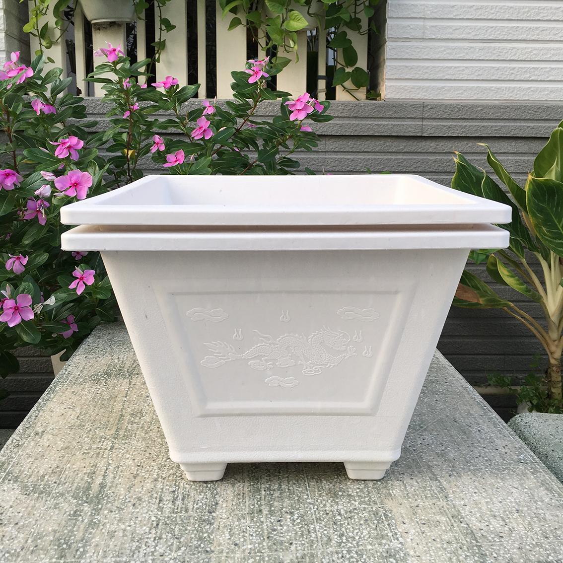 [HCM]Bộ 02 chậu nhựa vuông trồng hoa kiểng màu trắng đẹp 30x22x18cm