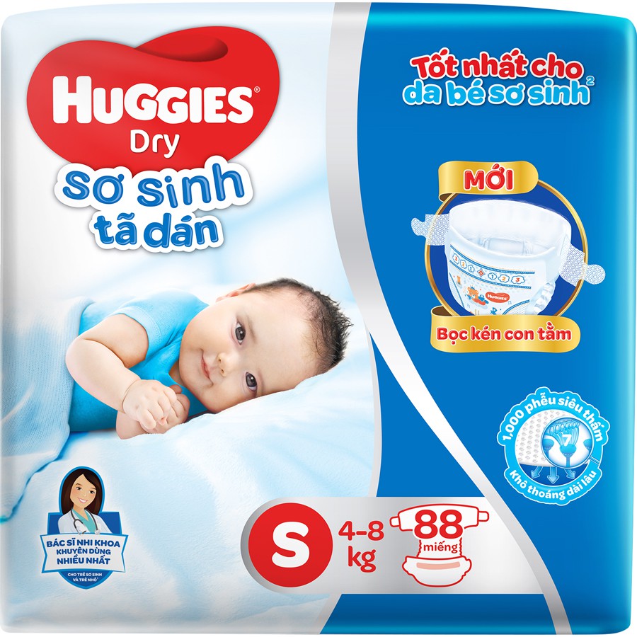 Bỉm tã dán huggies gói cực đại size s88, m76, l68 date mới nhất 2020