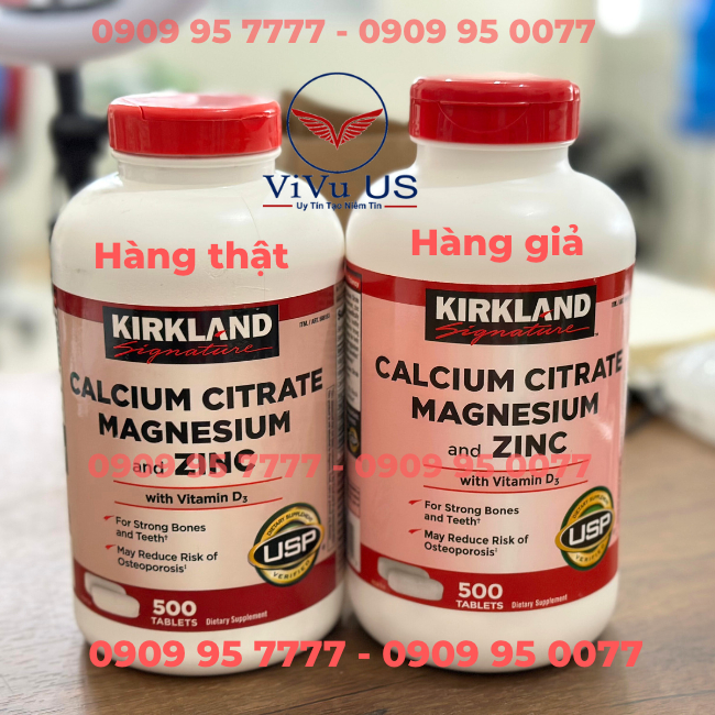 Viên uống bổ sung Canxi, Magie và Kẽm với Vitamin D3-Calcium Citrate Magnesium and Zinc with Vitamin D3- 500 viên của Kirkland Mỹ