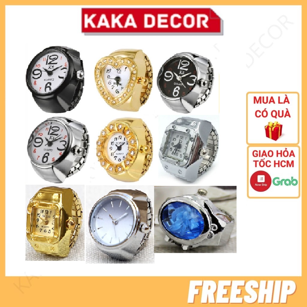 Nhẫn đồng hồ nam nữ, đồng hồ đeo ngón tay độc đáo đính đá làm trang sức đẹp
