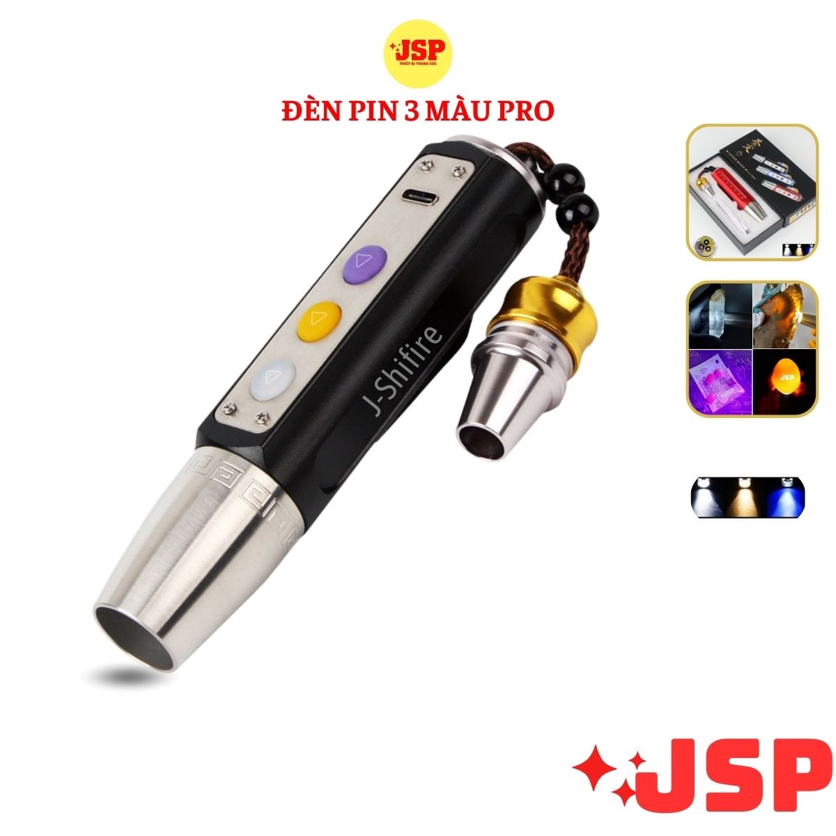 Đèn soi cua đèn soi đá quý siêu sáng PRO 3 màu sạc điện ánh sáng mạnh đèn soi tiền giả tem xe JSP.