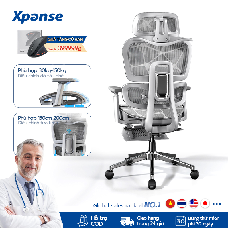 Xpanse LS900 ghế công thái học Nâng cấp chân thép, chịu tải 280KG, đệm ngồi có thể điều chỉnh ghế văn phòng