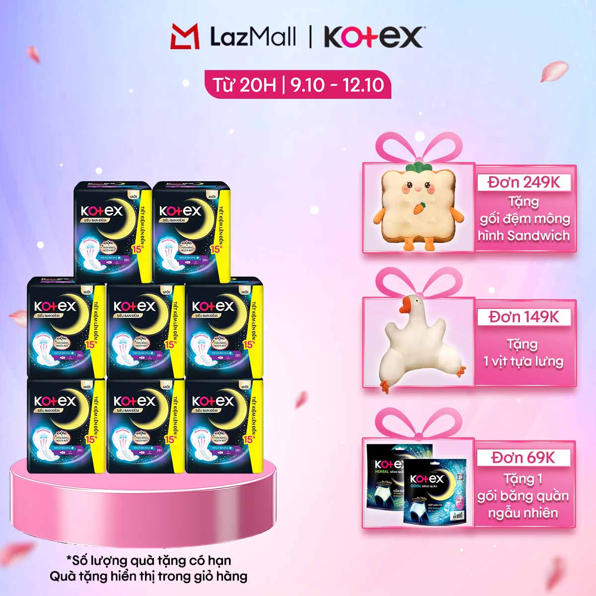 Combo 8 gói BVS Kotex Siêu Ban Đêm 28cm Đệm chống tràn sau 12x8 miếng