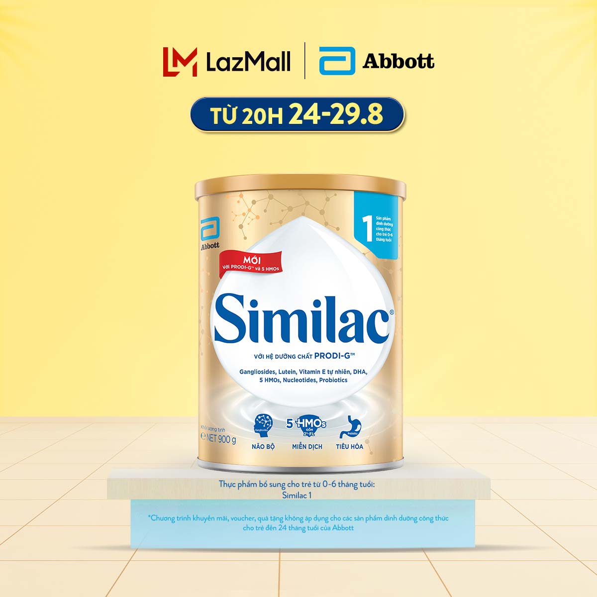 Sữa bột Similac 1 900g đột phá dinh dưỡng 5G cho trẻ từ 0-6 tháng tuổi miễn dịch khỏe nhanh trí tựa "5G"