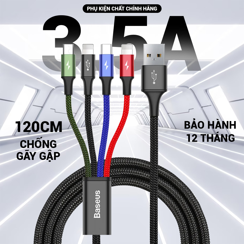Dây sạc 4 đầu Baseus 4 in 1 lightning micro usb type c - cáp sạc đa năng cho iphone samsung hàng cao cấp hộp mới.