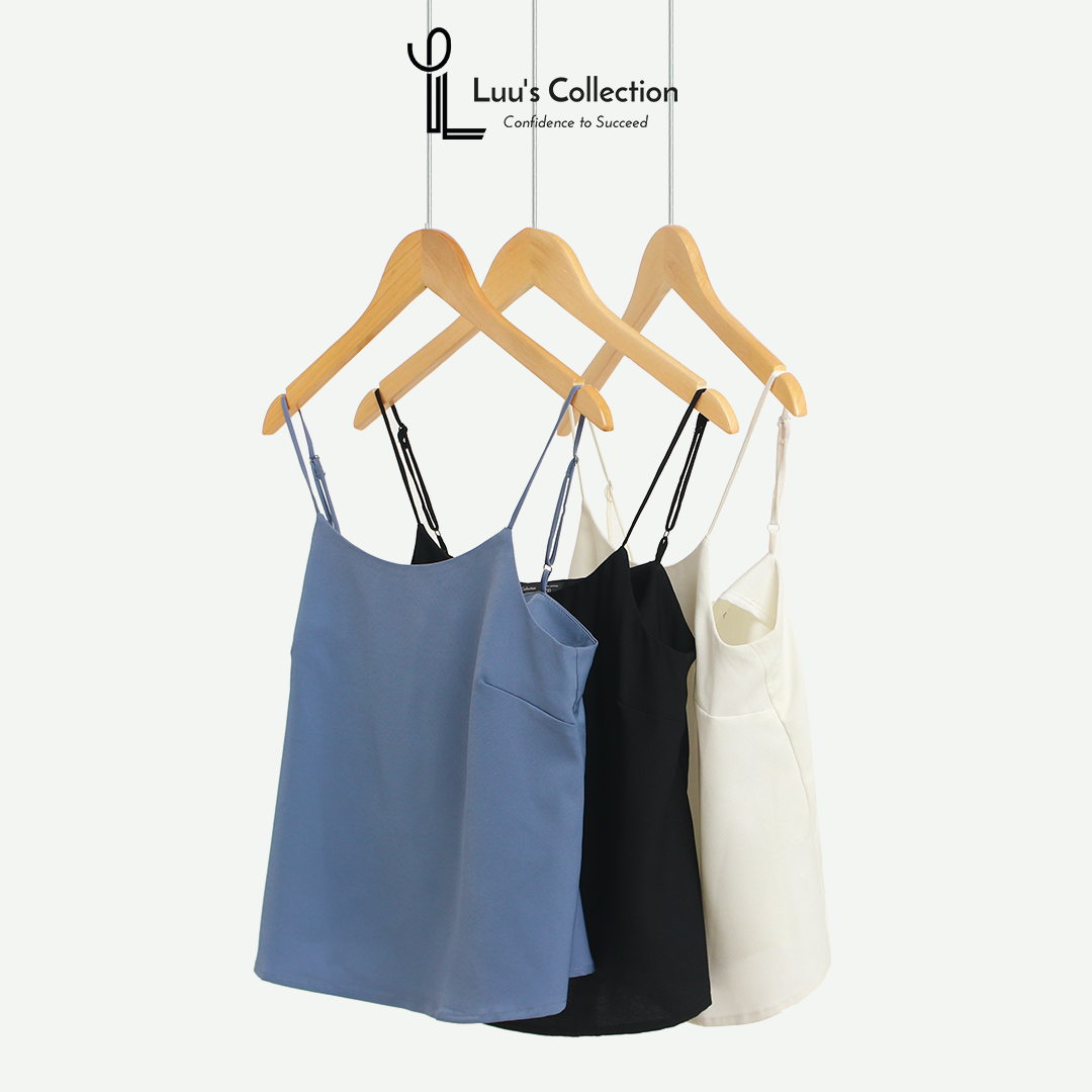 Áo lụa hai dây ba màu trắng, đen và xanh xám luu's collection