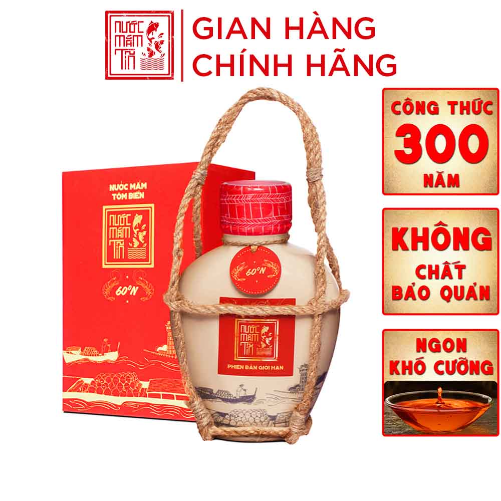 Nước mắm Tĩn Tôm Biển Hồng Ngọc Đại Dương độ đạm 60N bình gốm 500ml hương vị thơm ngọt tôm biển tươi - Thơm Ngon Hảo Hạng Không Chất Bảo Quản