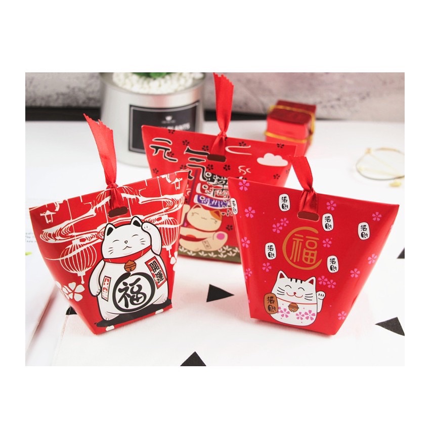 [HCM]set 5 hộp giấy gấp mèo thần tài chúc tết khai trương 5 kiểu khác nhau size 6 x 6 x 10 cm