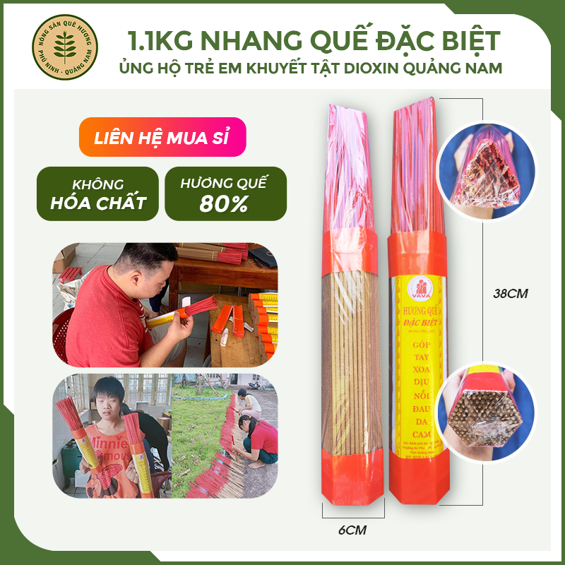 [Giá sỉ] 1KG Nhang quế sạch ủng hộ trẻ em khuyết tật tại TT bảo trợ nạn nhân chất độc da cam Dioxin Quảng Nam | 1,1kg (3 bó)