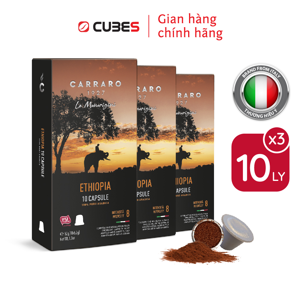 Combo Cà phê viên nén Carraro Origin Ethiopia - Nhập khẩu từ Ý-Tương thích với máy capsule Nespresso