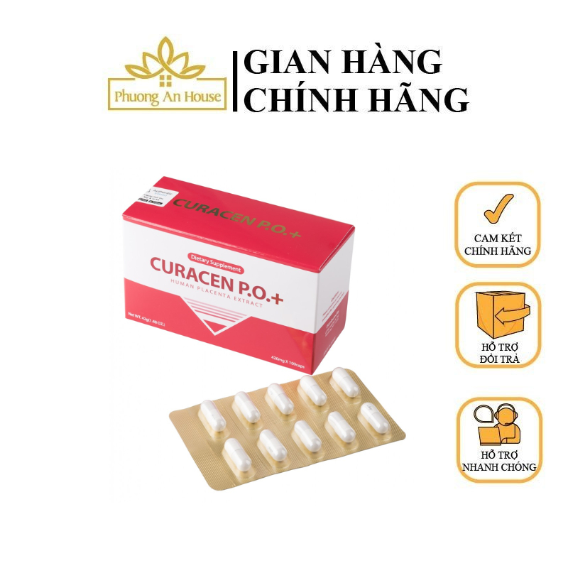 Nhau thai P.O + 420mg JBP Curacen Human hỗ trợ làm đẹp tăng sức sống cho da Tách vỉ - PHUONGANHOUSE