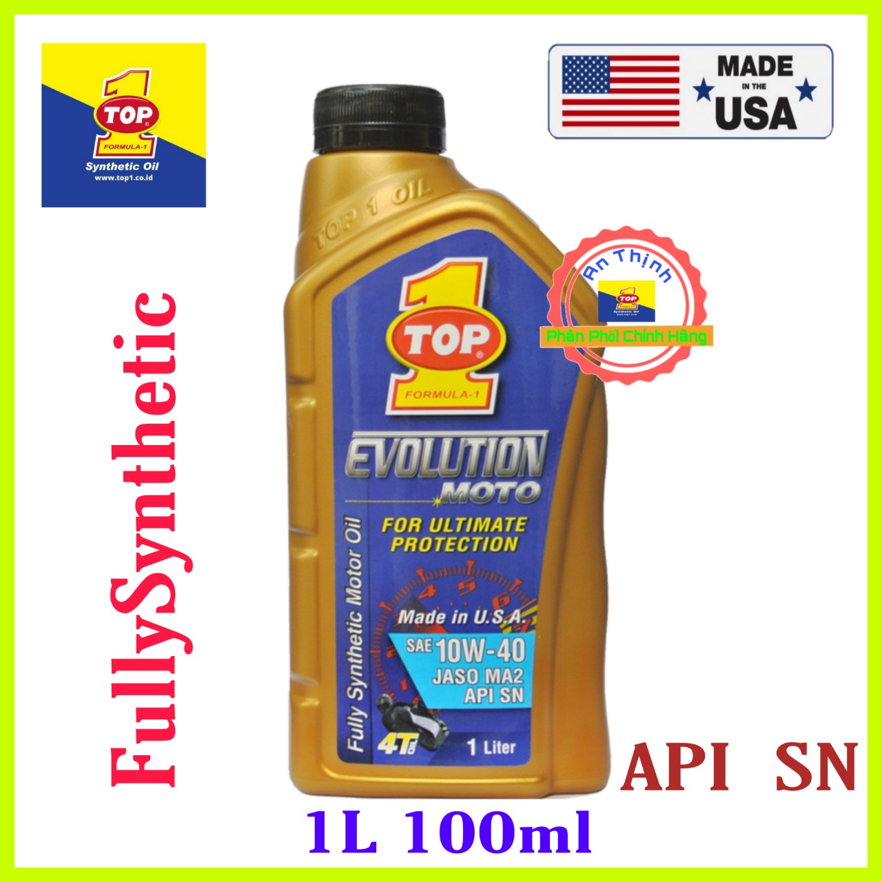 1L100ml Nhớt Xe Số TOP 1 EVOLUTION 10W40 SN 1 LÍT Fully Synthetic-Nhập Khẩu Nguyên Chai Từ Mỹ
