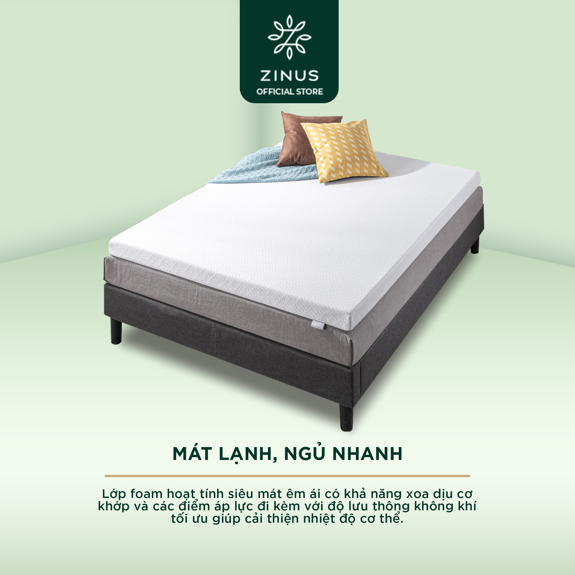 Topper Cao Su Non Siêu Mát Bọc Vải Giảm Nhiệt 5cm Zinus - 2in Ultra Cool Gel Memory Foam Mattress Topper with Cooling Cover