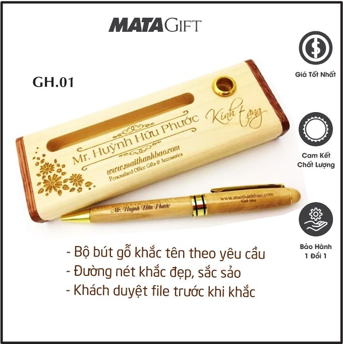 Bộ bút gỗ khắc tên theo yêu cầu làm quà tặng sinh nhật, tặng khách hàng, tặng người thân, bạn bè... rất đẹp và độc đáo - Matagift