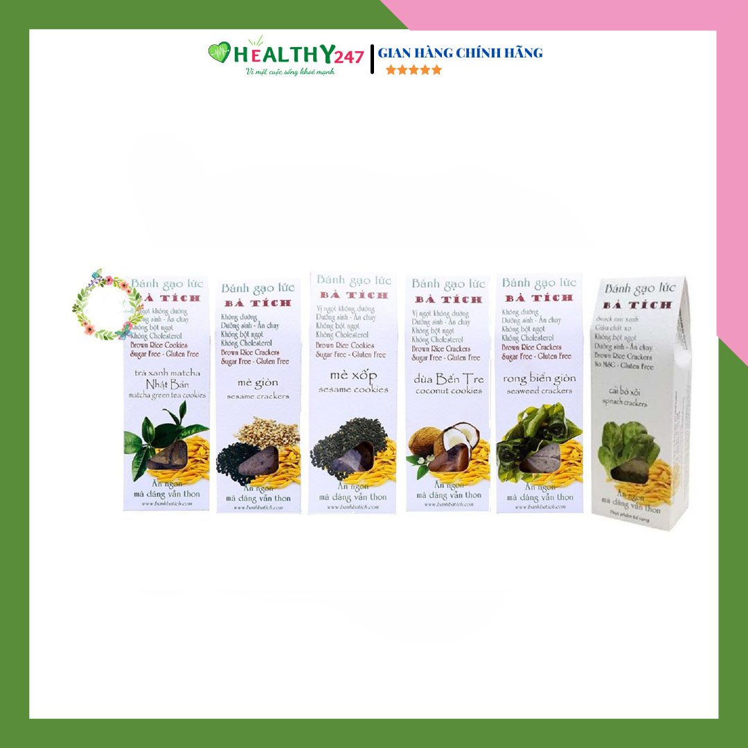 Bánh gạo lức bà tích bánh gạo lứt thơm ngon tốt cho người tiểu đường hương vị mè giòn rong biển giòn dừa 100g healthy247