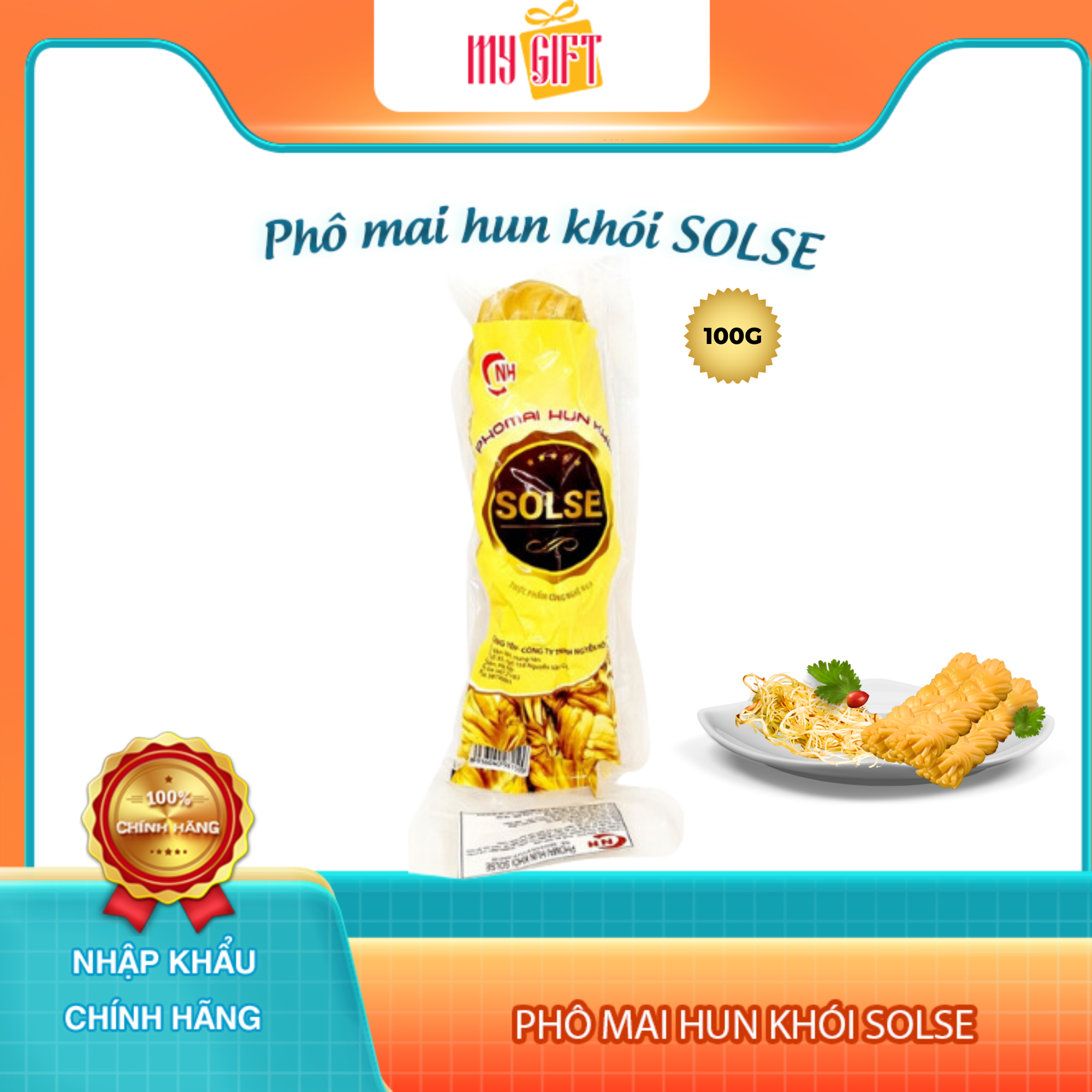 Phô mai hun khói Solse 100g - Phô mai Nga hun khói xé sợi, Snack ăn vặt