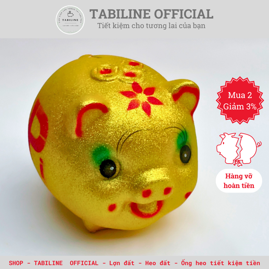 Lợn đất heo đất ống heo tiết kiệm tiền TABILINE Size nhỏ 2 kim tuyến vàng LD19