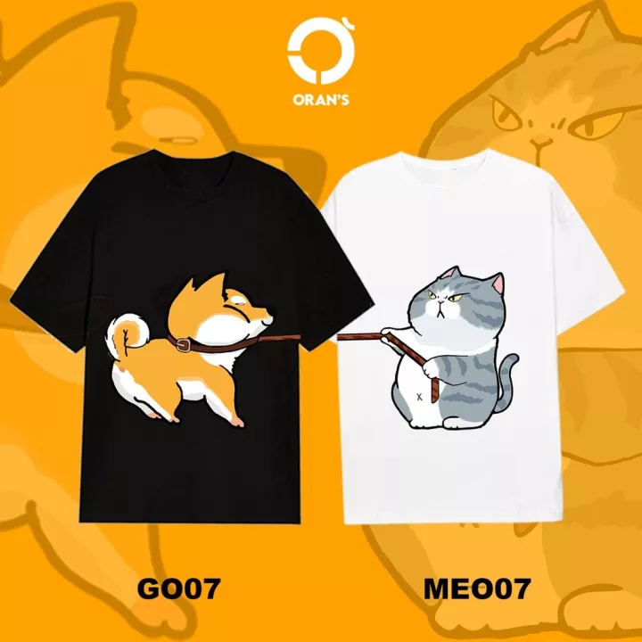 Áo thun Couple Tee áo đôi in hình chó mèo kéo xích 07 nam nữ tay lỡ Oversize chất COTTON 4C ,FULLBOX - ORAN'S TEE