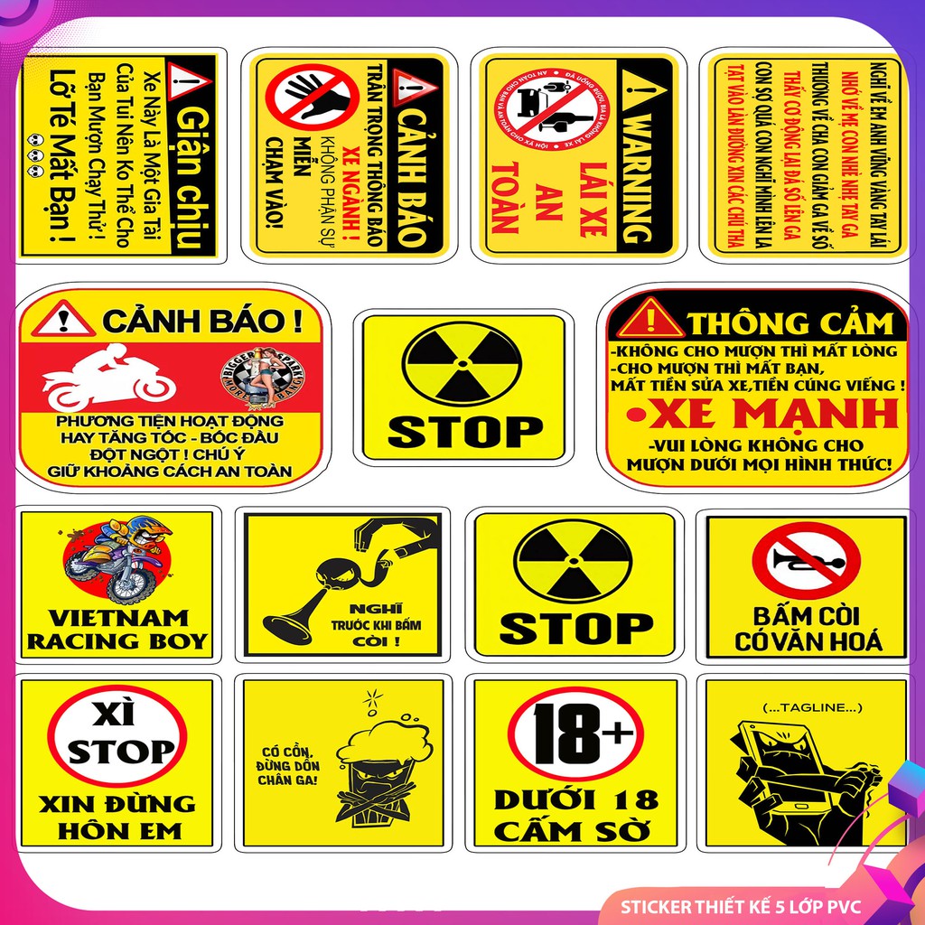 Bộ 10 Tem Cảnh Báo Mã 02 | Tem Dán Xe Chống Nước, Chống Bay Màu...