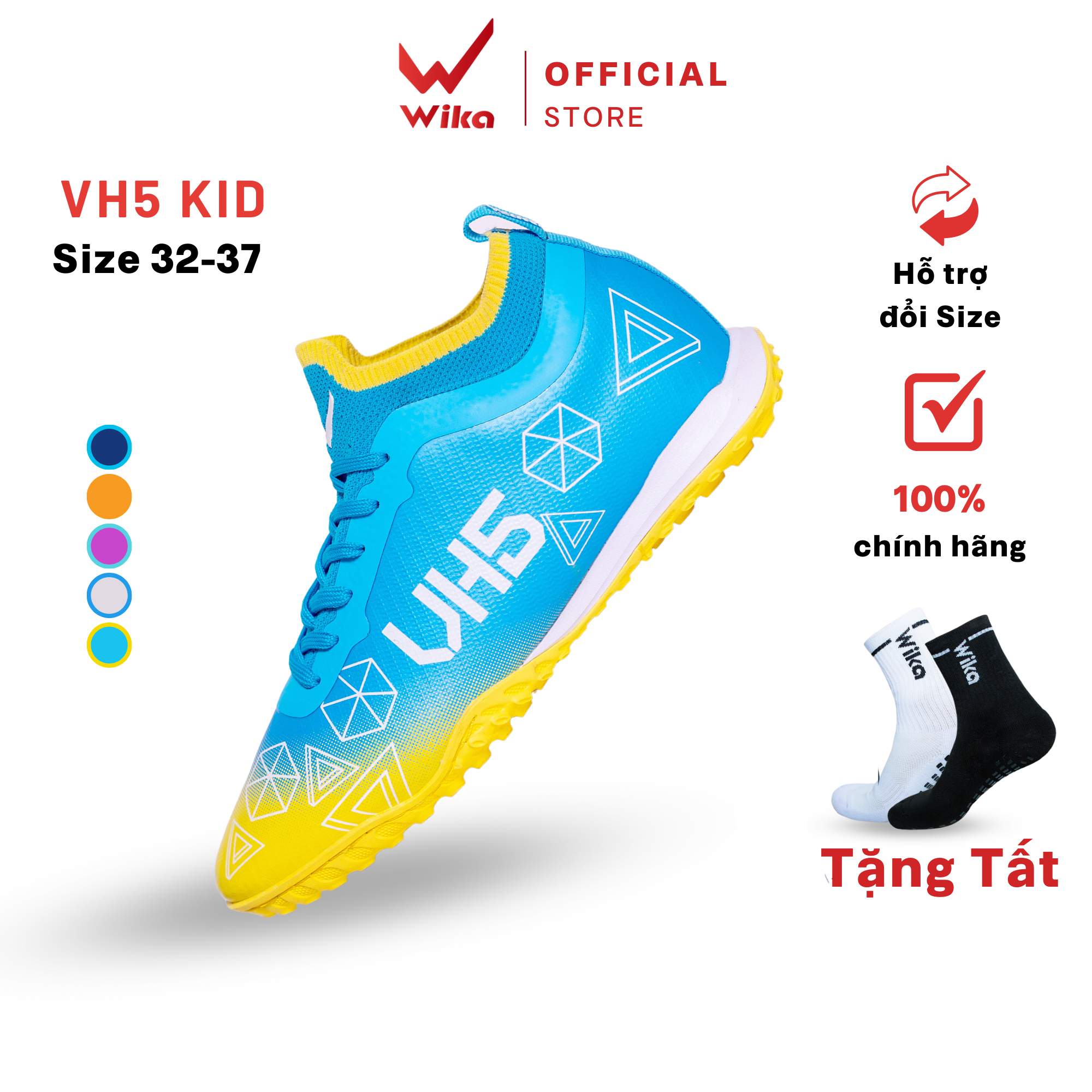 Giày đá bóng trẻ em wika vh5 văn hậu chính hãng sân cỏ nhân tạo, giày wika vh5 chất liệu da tpu cao cấp, đệm lót eva êm