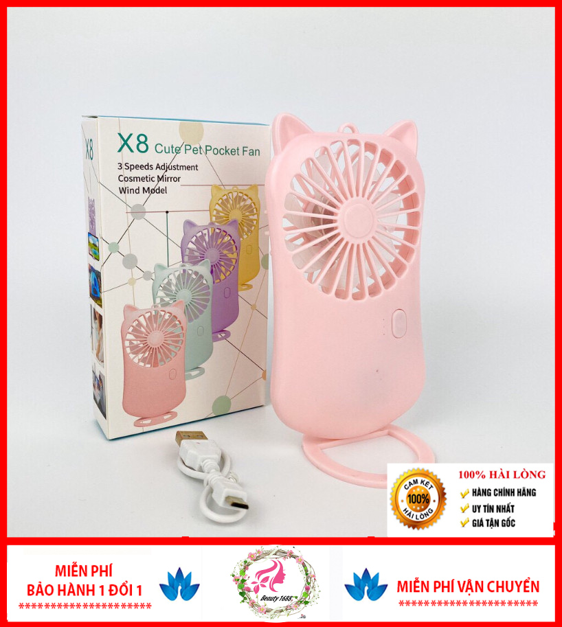 Quạt mini x8 hình cute - 3 chế độ gió - có giá đỡ điện thoại.