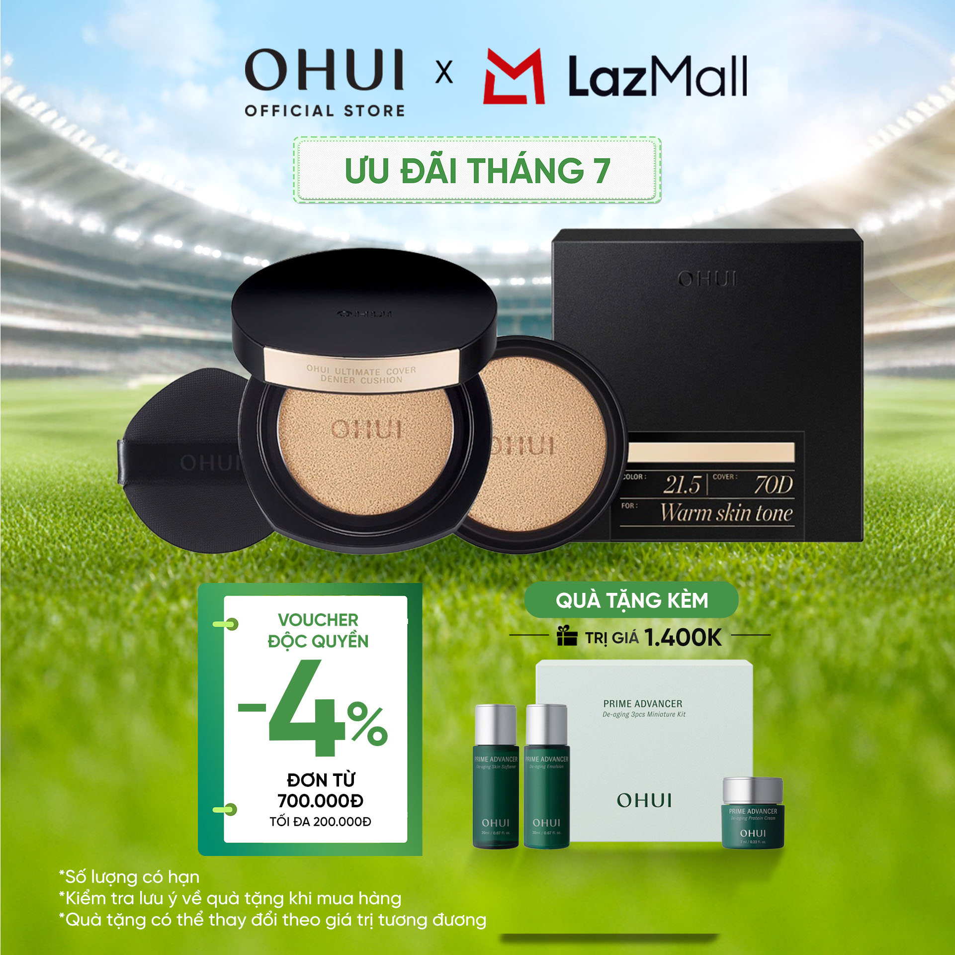 [OHUI Official] Phấn nước chuyên kiềm dầu che phủ cao mỏng nhẹ OHUI Ultimate Cover Denier Cushion 13G x 2