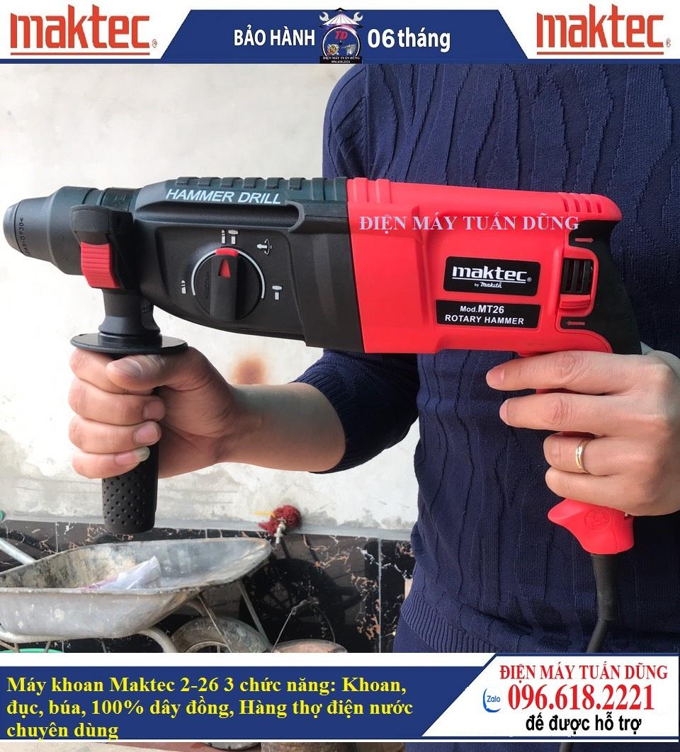 Máy khoan Maktec 2-26 - 900W - 3 chức năng: Khoan, đục, búa, 100% dây đồng, Hàng thợ điện nước chuyên dùng khoan bê tông và đục tường