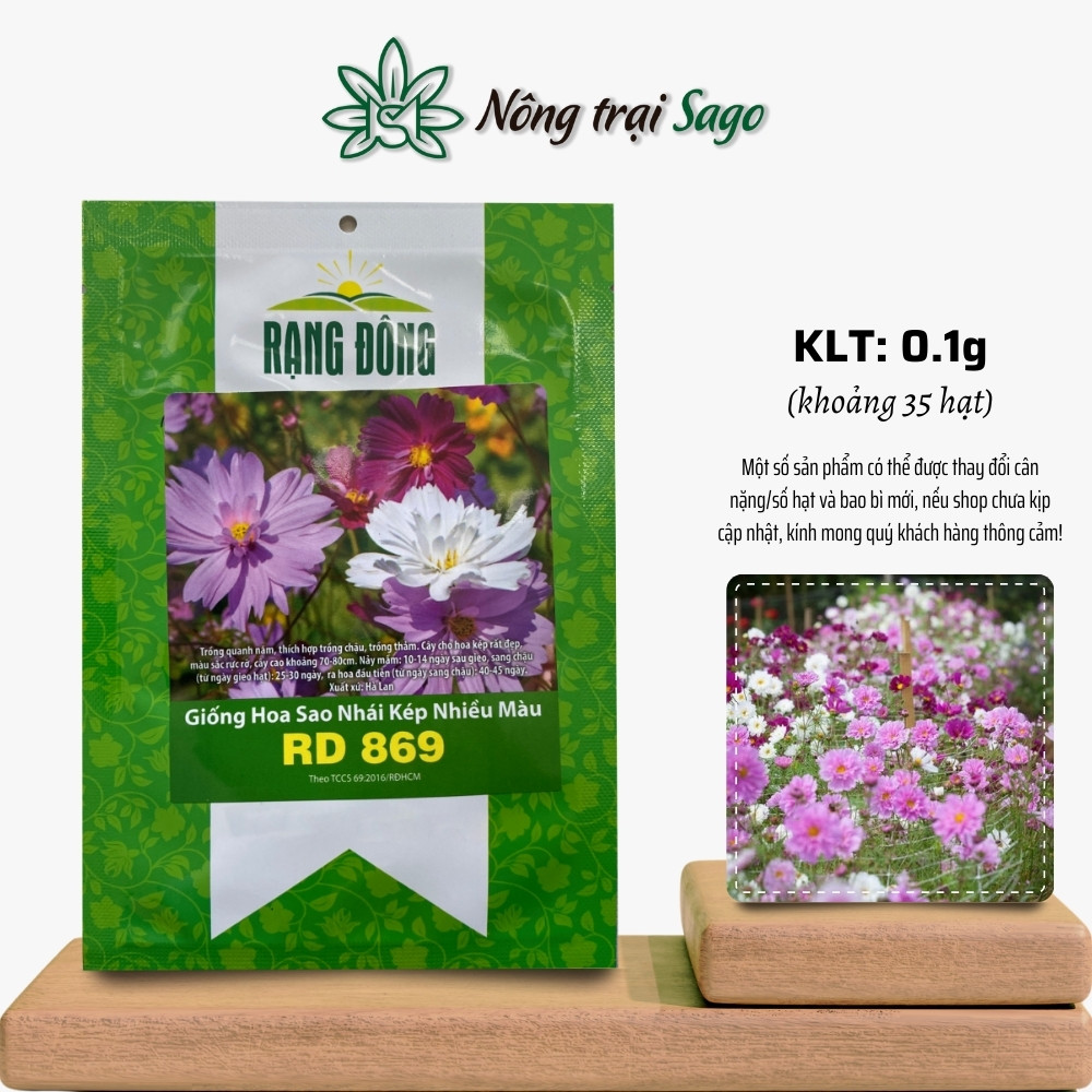 Hạt giống Hoa Sao Nhái Kép Nhiều Màu Rd 869 (0,1g~35 hạt) hoa nở hàng ngày, trồng quanh năm, hiệu Hạt giống Rạng Đông - Nông Trại Sago