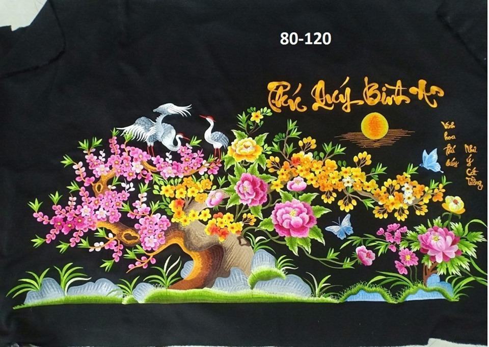 Tranh thêu vi tính thành phẩm thư pháp Phú Quý Bình An