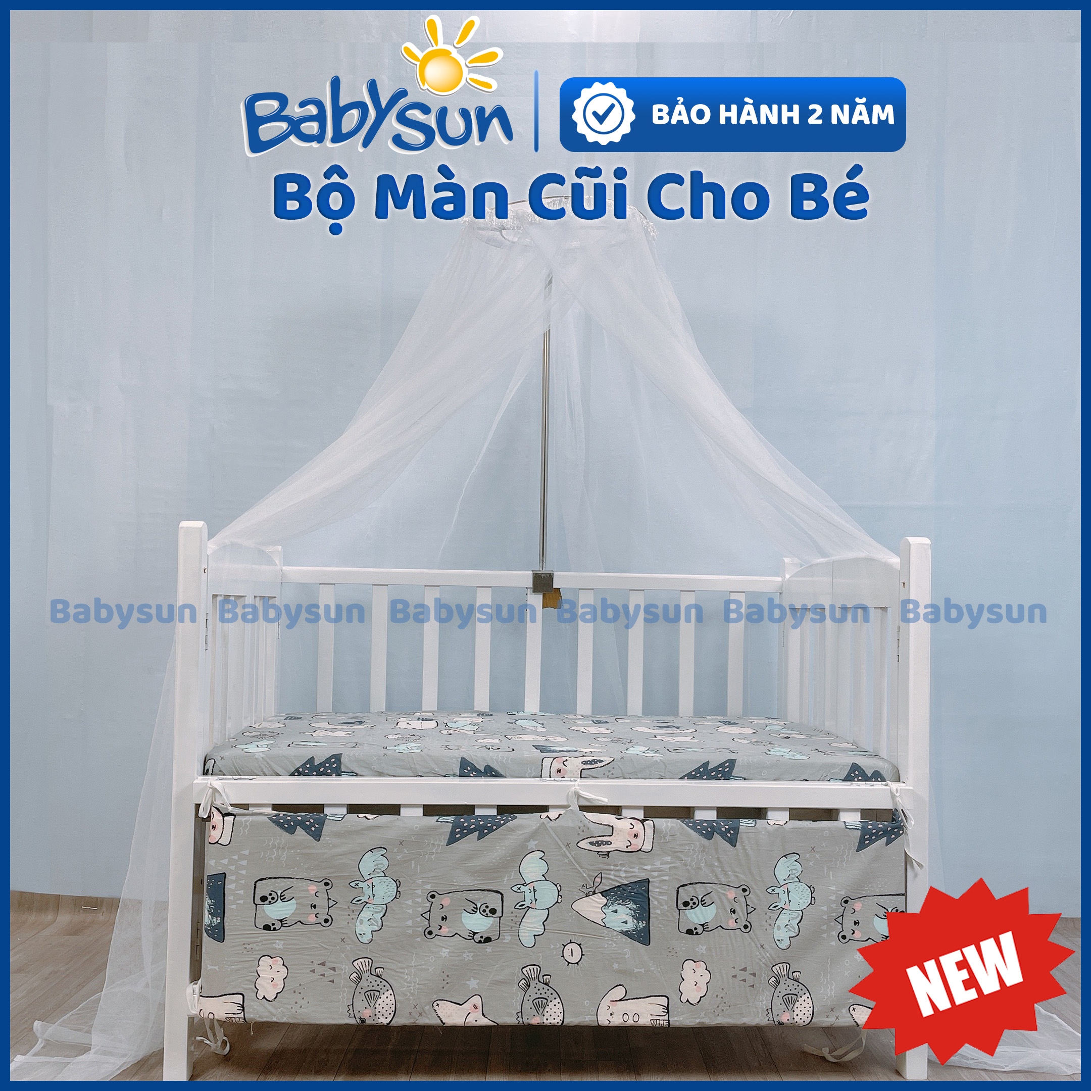 Màn Cũi Và Khung Treo Màn BabySun Cho Cũi Màn Tuyn Trắng Có Cửa Chống Muỗi Phủ Kín Chân