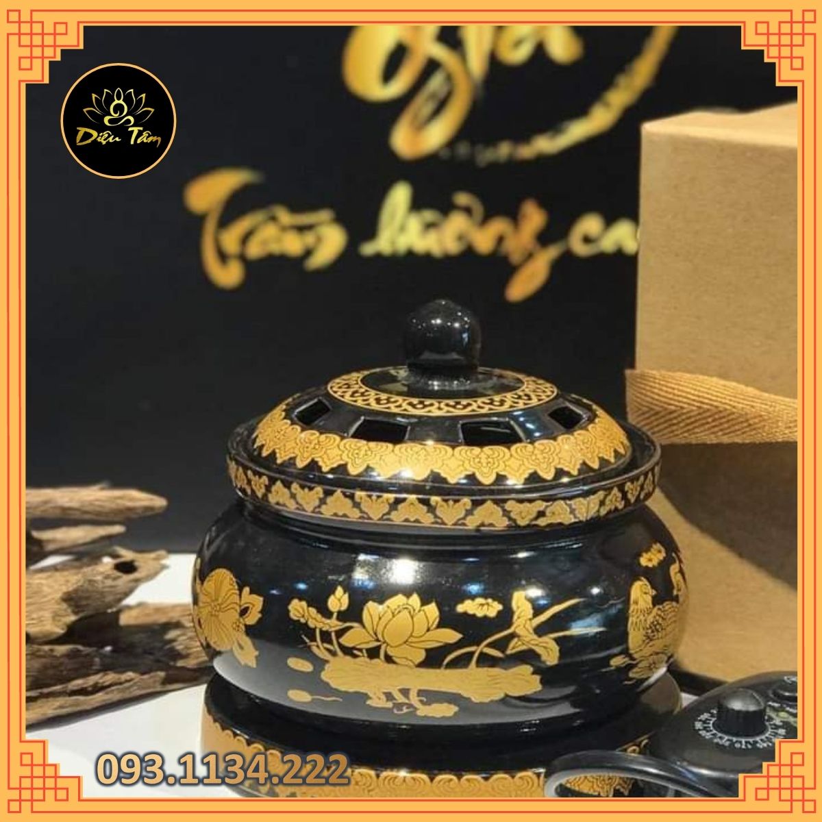 Lư điện xông trầm hương, tinh dầu có hẹn giờ - Lư sen vàng