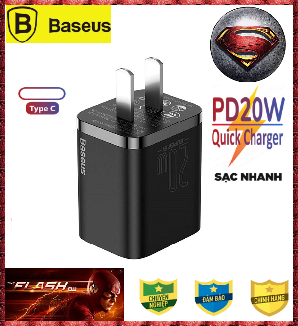 (BH 1 ĐỔI 1 TRONG 2 NĂM ) Cốc Sạc Baseus Củ Sạc Nhanh Baseus 20W PD Super Si Type C Hỗ Trợ Sạc Nhanh QC3.0 Kích Cho Android / iPhone - CCSUP-A01